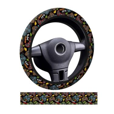 Imagem de ADQWIOVL Capa de volante de carro, capas universais de neoprene antiderrapante de 38 cm, acessórios de carro engraçados para mulheres e homens, ajuste para carros, SUVs, caminhões, ícones de jogos
