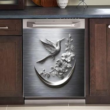 Imagem de Adesivo magnético para lava-louças, capa reutilizável para painel de geladeira e lavadora - Adesivo decorativo fácil de aparar 58 cm L x 66 cm A para eletrodomésticos (flores em relevo de metal 2, 58