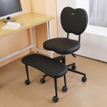 Imagem de Cadeira de escritório com pernas cruzadas com rodas – Cadeira de escritório de meditação para adultos com suporte lombar – Cadeira de mesa com altura ajustável para TDAH – Cadeira ergonômica de ioga