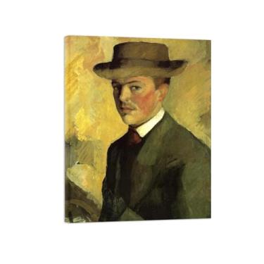 Imagem de Pinturas Famosas em Tela-Quadros Decorativos-Self Portrait with Hat-Pôster e Impressões para Sala de Estar e Casa 20x25cm8x10in Tela Embrulhada