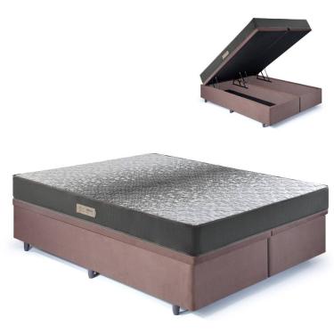 Imagem de Cama Baú Casal 138x188 Bipartido Suede Marrom com Dual Firm Espuma Ecoflex