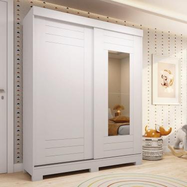 Imagem de Guarda-roupa Infantil 2 Portas de Correr e Espelho 140cm X 188cm 100% Mdf Lunara Espresso Móveis Branco