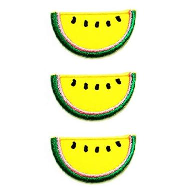 Imagem de Conjunto de 3 peças de mini fruta pequena doce amarelo melancia desenho animado ferro costurar adesivo infantil para chapéu boné polo mochila roupas jaqueta camiseta bordada ferro em costura no patch
