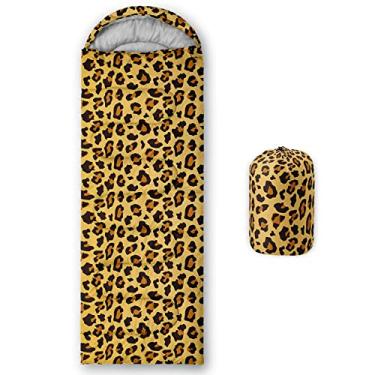 Imagem de QOOMO Sacos de dormir à prova d'água com estampa de leopardo para adultos e crianças, sacos de dormir de acampamento impressos, clima quente e frio, leve, viagens e ao ar livre, equipamentos de