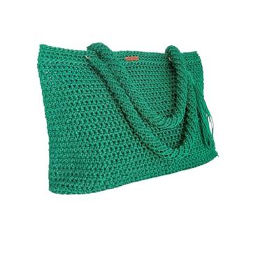 Imagem de Bolsa Crochê sacola de Fio Náutico bag Femenina Ombro praia (Verde Bandeira)