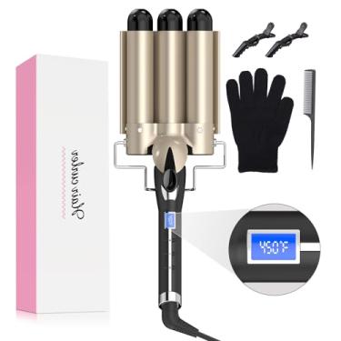 Imagem de Modelador de cabelo de 3,18 cm para ondas grandes e soltas, modelador de cachos AIMERVO de 3 cilindros de 3,2 cm, 15 configurações de calor de 76 a 232 °C para todos os tipos de cabelo, varinha de