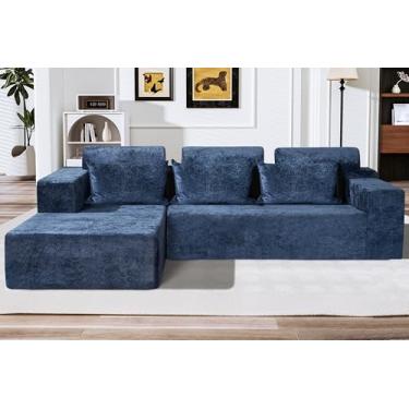 Imagem de HABUTWAY Sofá secional modular em forma de L de 266 cm para sala de estar, sem necessidade de montagem, sofá modular confortável com assento profundo para sala de estar quarto, veludo envelhecido de