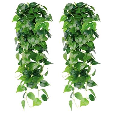 Imagem de SOMYTING 2 peças de plantas artificiais penduradas de 1,1 m, trepadeiras de hera falsas, folhas de videira, vegetação, plantas penduradas para casa, jardim, festa de casamento, decoração de parede