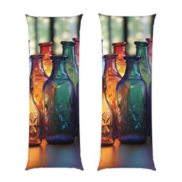 Imagem de Capa de travesseiro corporal com zíper ultramacia e refrescante, capa protetora respirável para o corpo, garrafa de vidro colorido, capa de almofada decorativa para casa 50,8 cm x 137,2 cm