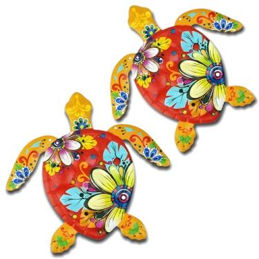 Imagem de 2 peças de decoração de parede de tartaruga marinha de metal - decoração de arte de parede de criatura marinha de 30 cm, escultura realista para decoração de pendurar para piscina, jardim, cerca