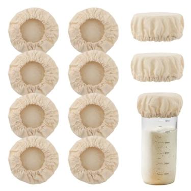 Imagem de Pacote com 10 panos de cobertura de pote para iniciantes com espátula, tecido respirável e reutilizável, capa de fermentação de pão para boca de 7 a 10 cm