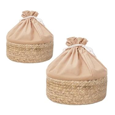 Imagem de Cesta redonda de armazenamento de grama com forro – cestas pequenas para organizar cozinhas, prateleiras de armário, banheiros e lavanderias – cesta redonda (uma, grande)