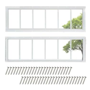 Imagem de COLORPAPA Pacote com 2 janelas de galpão, design fixo de janela de popa de 25,4 x 89 cm com vidro temperado para galpão, galinheiro, casa de brinquedo, casa, garagem, celeiros (branco)