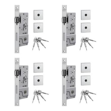 Imagem de 4 Fechaduras Rolete Stam 800t Porta Pivotante Quadrada Tetra, Cromado 