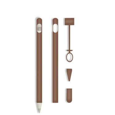 Imagem de siduater Capa de silicone para Apple Pencil 1ª geração, capa de caneta ultraleve, acessórios de proteção macia para iPad Pencil com 2 capas de ponta, 1 cabo adaptador de cabo, marrom