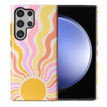 Imagem de Toulas Capa para Samsung Galaxy S24 Ultra, capa rígida de camada dupla híbrida resistente a arranhões, linhas onduladas do sol retrô abstratas
