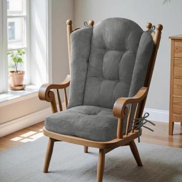 Imagem de Almofada para cadeira de balanço Wingback - Almofadas grandes de cadeira Adirondack Tufado, Esponja de Alta Densidade, Almofadas de balanço de chenille confortáveis com laços, conjuntos de 2 peças