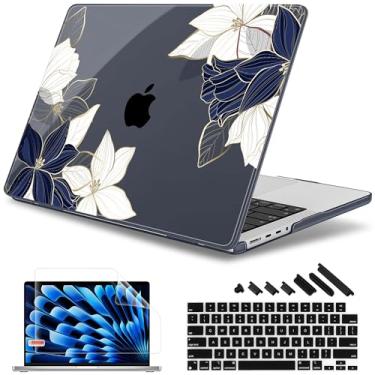 Imagem de May Chen Capa para M4 MacBook Pro 16 polegadas A3403 Max A3186, M3 A2991 M2 A2780 M1 A2485 Pro Max 2024 2023 2022 2021, capa rígida de plástico com pretector de tela e capa de teclado, flor elegante