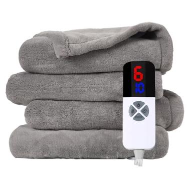 Imagem de ESTINGO Cobertor aquecido tamanho completo - 183 x 213 cm, cobertor elétrico de tamanho completo com função de pré-aquecimento e proteção contra superaquecimento, cobertor aquecido com 6 níveis de