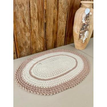 Imagem de Tapete Oval Vezinho Pequeno 65x45cm Crochê Artesanal (Chocolate)