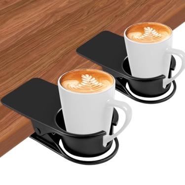 Imagem de 2 peças de clipes de suporte de copo de bebida, Kalolary com borda de mesa, suporte de copo de água, clipe para caneca de café, clipe de suporte de copo de garrafa de mesa, clipe versátil para copo lateral de mesa, para casa, escritório e escola (preto novo)