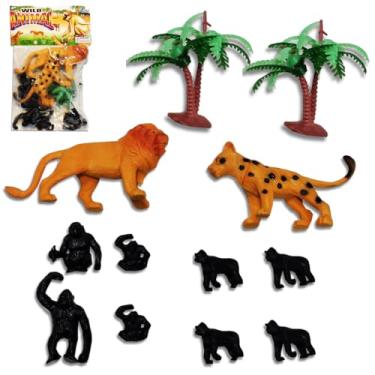 Imagem de Animais Miniatura Brinquedo Safari Savana Leão Macaco Onça