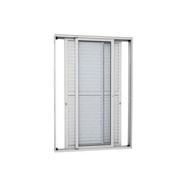 Imagem de Porta balcão alumínio branco 3 folhas móveis com fechadura vidro liso 