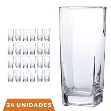 Imagem de Kit 24 Copo de Vidro 320ml Quadrado BALI Kit Transparente - PRATICASA,