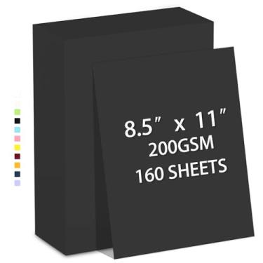 Imagem de 160 folhas de papel-cartolina 200 g/m², peso premium, 200 g/m², papel cartolina preta para impressão, artesanato, convites | Papel de cartolina para impressora suave | Papel de construção a granel DIY