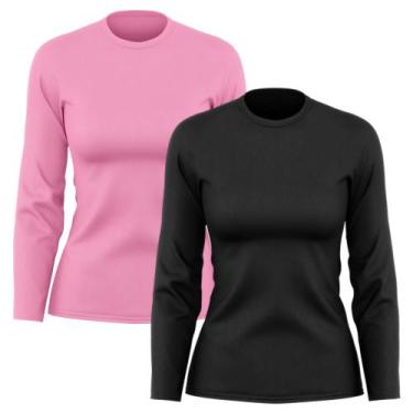 Imagem de Kit 2 Camisetas Feminina Manga Longa Dry Fit Básica Lisa Proteção Sola