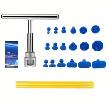 Imagem de iayokocc Kit de extrator de amassado de carro, ferramenta de remoção de amassados sem pintura com barra T/tiras adesivas alça ergonômica puxando pequenos amassados para fora do carro, kit universal de