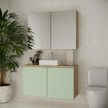 Imagem de Conjunto de Banheiro com Cuba 110cm X 145cm Marrom Carvalho / Verde