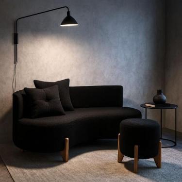 Imagem de Conjunto Sofá Curvo Orgânico + 01 Puff Luna Boucle Preto - Montanaris 