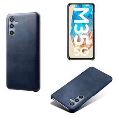 Imagem de Capa para Samsung Galaxy M35 5G,Proteção contra quedas,Casca de volta de cor sólida simples,Design de couro de imitação de plástico-Blue