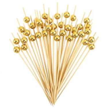 Imagem de 100 Uni Espeto Espetinho Palito Pick Petisco Lanches Bolinha Pérola Do