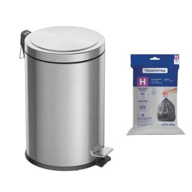 Imagem de Lixeira Tramontina Brasil Plus com Pedal 20L Redonda Scotch Brite + Sa