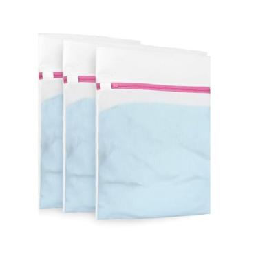 Imagem de Kit 3 Sacos para Lavar Roupas Delicadas Saquinhos 60x50cm Lingerie Lavanderia Lavagem