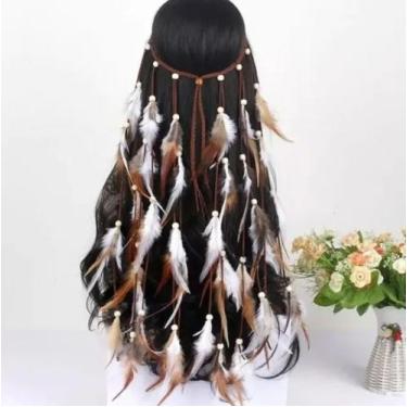 Imagem de Acessório De Cabelo Boêmio Tiara Com Penas Coloridas Feminina Ideal Pa