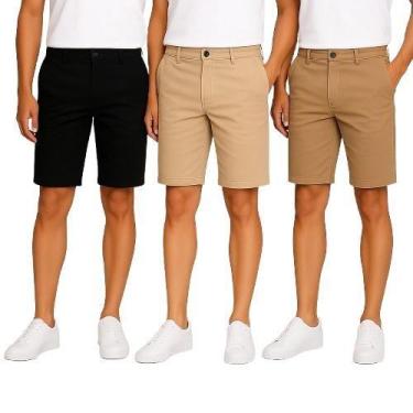 Imagem de Kit 3 Bermuda Sarja Masculina Modelo Elastano Alfaiataria Diversas Cor