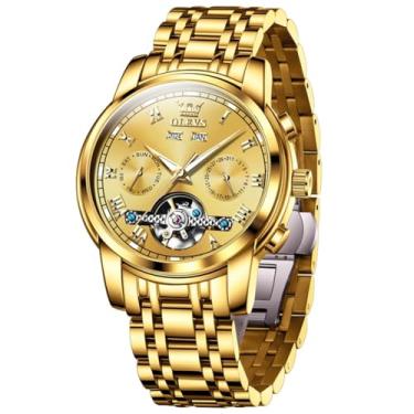 Imagem de OLEVS relógio masculino automático tourbillon - mecanismo de corda manual, pulseira em aço inoxidável 316L, mostrador luminoso com data e resistente à água 30m - relógio de luxo para colecionadores