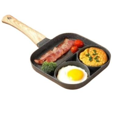 Imagem de Fritadeira Antiderente Multifuncional 4 em 1/3em 1 Ovos Hambúrguer Omerlete Com Cabo De Madeira(3 em 1)