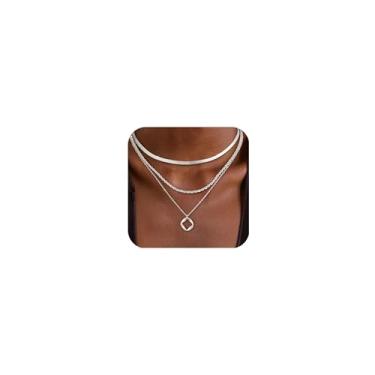 Imagem de Colar em camadas de ouro e prata para mulheres, não mancha, gargantilha delicada, colar grosso, pingente de pilha, conjunto de colar de corrente com pingente de pingente banhado a ouro 14K longo
