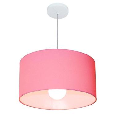 Imagem de Lustre Pendente Cilíndrico Free Lux Para Mesa De Jantar, Sala, Quarto, Churrasqueira E Balcão. Rosa-bebê Tam: 50x21cm