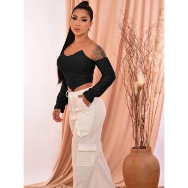 Imagem de cropped sem alça com manga e bojo - luwink