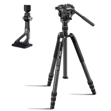 Imagem de SPORTICH Tripé de fibra de carbono óptica SP024+BX5 com cabeça de panela, tripé de viagem de 139.7 cm para binóculos, telescópios, câmeras, adaptador binocular, carga máxima 6 kg/13 lbs