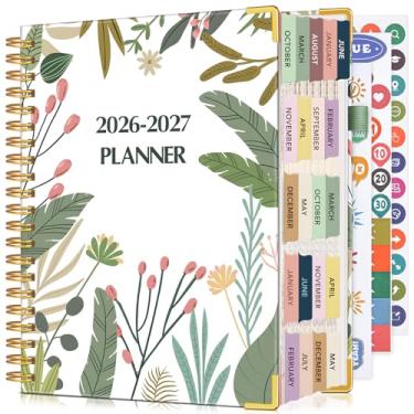 Imagem de Agenda 2025-2027, agenda semanal e mensal de 21 meses de outubro de 2025 a junho de 2027, grande 21,6 x 28 cm, agenda diária de couro com abas, perfeita para trabalho, escola, casa, botânicos