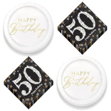 Imagem de 50º Aniversário Festa Suprimentos - Pratos de Sobremesa e Guardanapos de Bebidas Metálico Prata e Dourado (Serve 16)