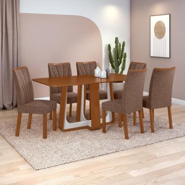 Imagem de Conjunto Sala de Jantar Mesa Easy Pop 170x90cm Tampo MDF com 6 Cadeiras ConfortCouro Morano Avelã Frassino/Off White