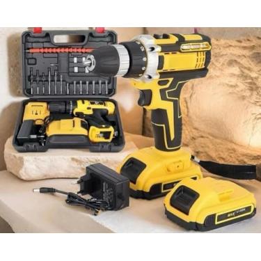 Imagem de Parafusadeira Furadeira 48V com 2 Baterias, Maleta e Kit de Acessórios, Amarelo
