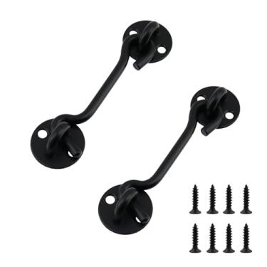 Imagem de Antrader Fechadura de porta de celeiro, gancho de privacidade de 10 cm e trava fácil para porta de celeiro, cerca de madeira, porta de garagem, aço inoxidável, 2 peças (preto)